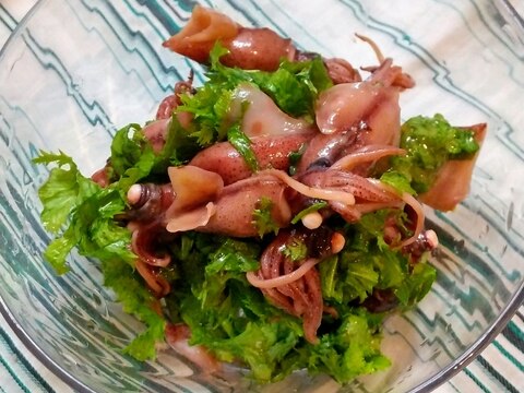 わさび菜とホタルイカのにんにく酢味噌和え♪